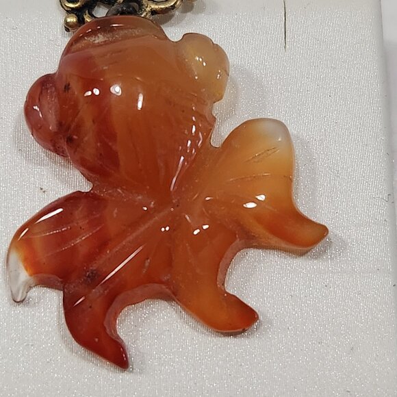 Vintage Large Carved Red Stone Fantail Goldfish Dangle Earrings - Picture 2 of 7